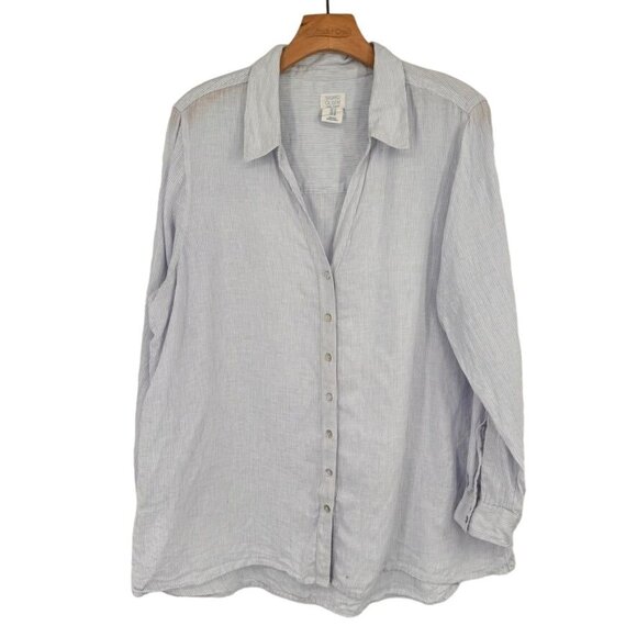 Sigrid Olsen Womens  Shirt 100% Linen Blue Striped Long Sleeve Size 1X plus - Picture 1 of 13
